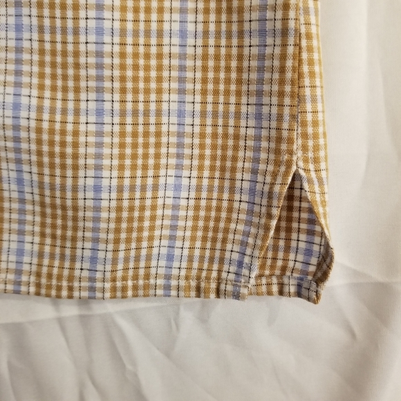 Peter Millar Short Sleeve Button Up Shirt Tan Blue Check Plaid XL - Picture 16 of 16